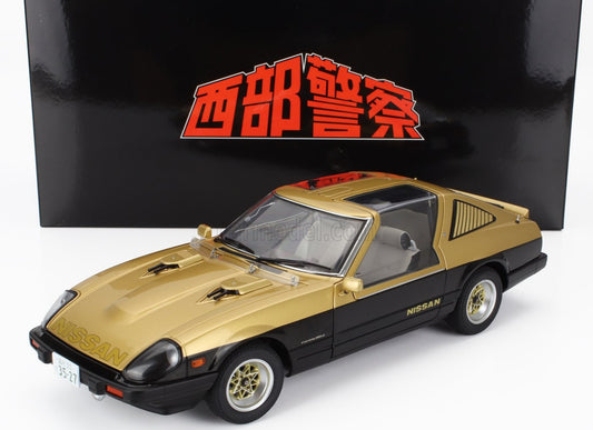 🚗 Rendelésre – Nissan Fairlady Z (S130) Seibu-Keisatsu Super Z 1979 – Arany-Fekete – 1:18 AutoArt