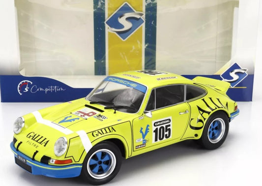 🚗 Előrendelhető – Porsche 911 RSR Coupé #105 Rally Tour de France 1973 – Sárga/Kék – 1:18 Solido