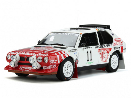 🚗 Rendelésre érkezik – Lancia Delta S4 Team Roncaglia OPR (éjszakai változat) N°11 – fehér-piros – 1:18 Otto-mobile