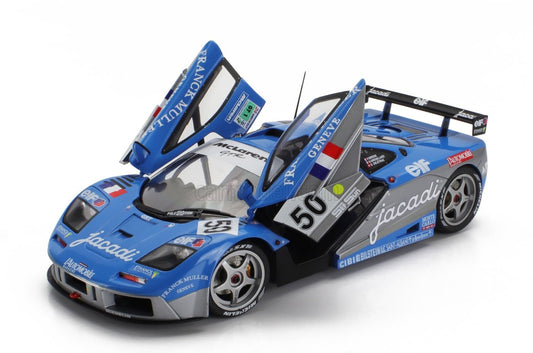 🚗 Előrendelhető – McLaren F1 GTR 6.1L V12 Team Giroix Racing N°50 – 5. hely, 24h Le Mans 1995 – Kék/Ezüst – 1:18 Solido